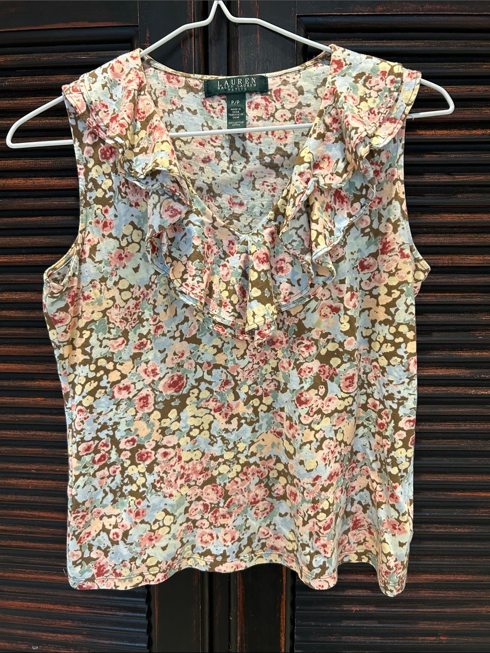 Lauren Ralph Lauren Floral Ruffle Sleeveless Camisole in Pink, Blue, Cream